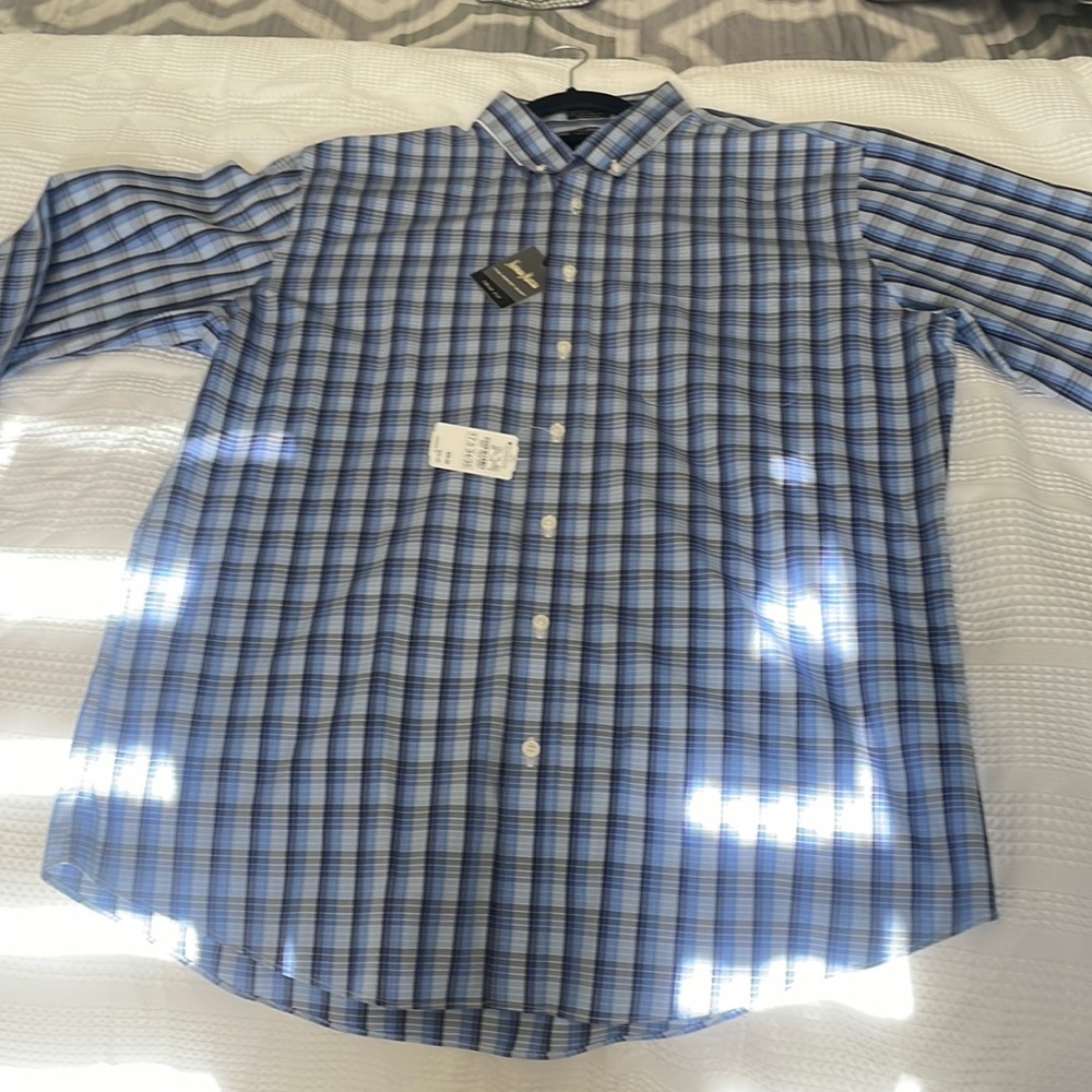 Neiman Marcus Blue plaid long sleeve dress shirt. Brand New with tag